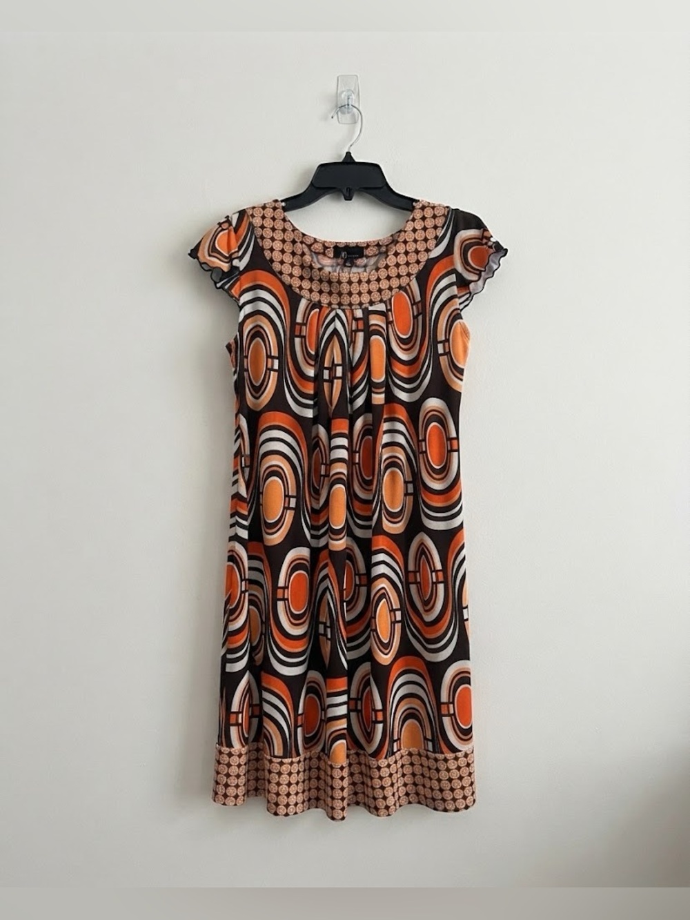 AB Studio Orange and Black Retro Geometric Dress